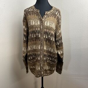Vtg Hope Imports 100% Alpaca Women's L Colorful Button-Up Pockets Cardigan‎ Peru